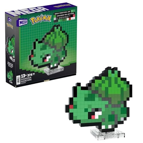 Image of MEGA Pokémon Action Figure Building Set, Bulbasaur with 374 Pieces and Pixel Retro Style, for Table or Wall Decor, Build & Display Toy for Collectors, HTH75