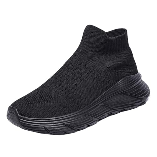 Image of ZaKoonaC Mens Fashion Sneakers Womens Slip On High Top Trainers Lightweight Sports Shoes Black