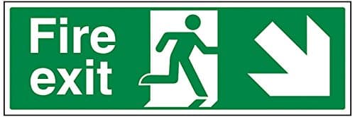 Image of V Safety Fire Exit Arrow Down Right Sign - 450mm x 150mm - 1mm Rigid Plastic