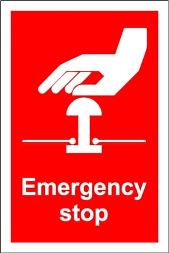 Image of Emergency Stop Safety Sign - 1.2mm Rigid plastic 150mm x 100mm Case (Pack of 20)
