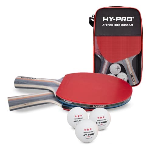 Image of Hy-Pro Table Tennis Set with Bats – Complete Ping Pong Set with 3 Star Table Tennis Balls and 2 Multi-ply Bats - Ideal Ping Pong Bat Kit with Portable Paddle Carry Case for Home or Outdoor Play