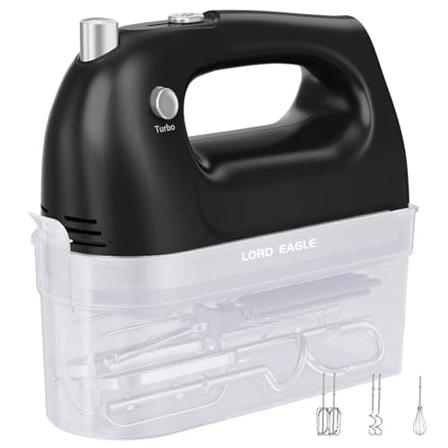 Image of Lord Eagle Hand Mixer Electric Whisk, 400W Power Handheld Mixer for Baking Cake Egg Cream Food Beater, Turbo Boost/Self-Control Speed + 5 Speed + Eject Button + 5 Accessories, Black