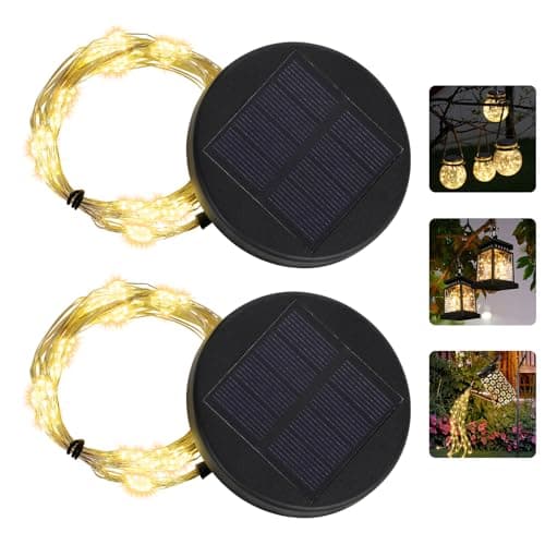 Image of Solar Lights Replacement Top for Lantern : 7cm Replacement Solar Light Top with 135 LED and 80cm String Lights - DIY Decor for Watering Can Lights Mason Jar Outdoor Garden Lanterns (2Pcs, Warm White)