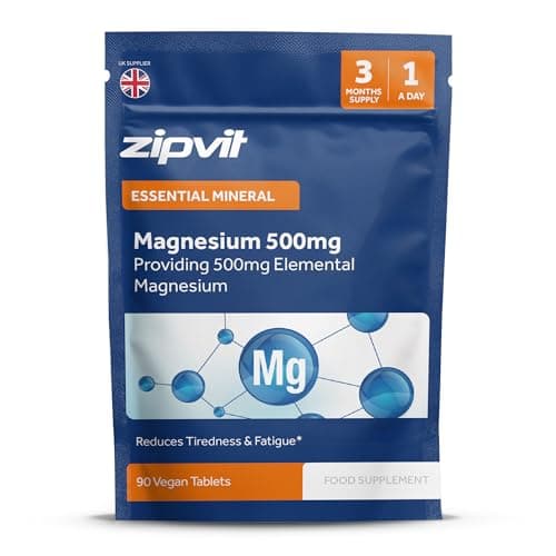 Image of Zipvit Magnesium 500mg, 90 Vegan Tablets, High Strength Magnesium Supplement, Supports Bones and Teeth, Muscle Energy, Reduces Tiredness and Fatigue, 3 Month Supply