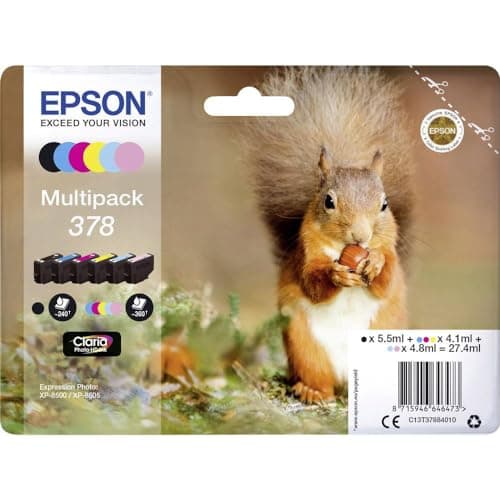Image of Epson 378 Squirrel Genuine Multipack, 6-colours Ink Cartridges, Claria Photo HD Ink