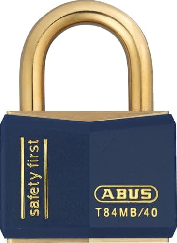 Image of ABUS Padlock T84MB/40 Nautic - Stainless Brass - Anti-Picking Security - Lock Made of Antistatic Material and with Vinyl Coating - for Versatile Applications Outdoor - 40mm Width, Blue