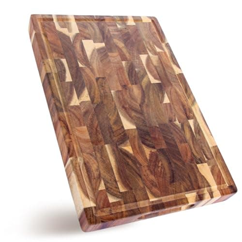 Image of YOUNTHYE Wooden Chopping Boards, 39x26x3.5cm Large End Grain Chopping Board Acacia Wooden Cutting Board, Heavy Duty Butcher Block with Juice Groove, for Kitchen