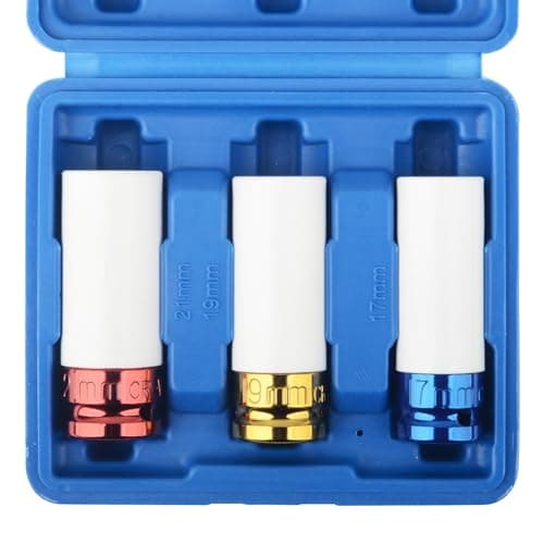 Image of 1/2 Inch Drive Metric Extra Thin Wall Deep Wheel Protector Impact Socket Set, 3 Sizes, 17, 19, 21mm