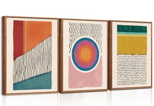 Image of TOARTi Boho Framed Canvas Prints Wall Art Set, Mid-Century Abstract Color Block Shape Wall Decor, Geometric Illustrations Art Photos for Living Room, Bedroom, Dining Room, Office, Bathroom -12x16in