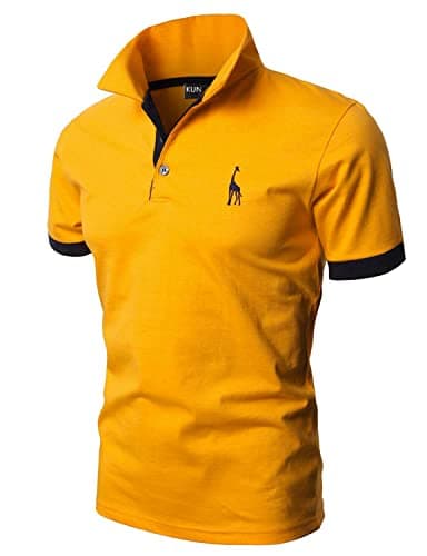 Image of KUNJLELP Men's Regular-Fit Cotton Pique Polo Shirt Short Sleeve Golf Polos,Yellow,L