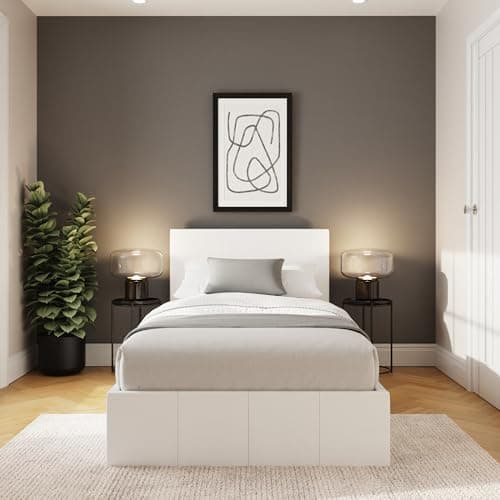 Image of GFW Classic Leather Upholstered Ottoman Storage Bed, Gas End Lift & Under Bed Storage, Single, Faux Leather, White