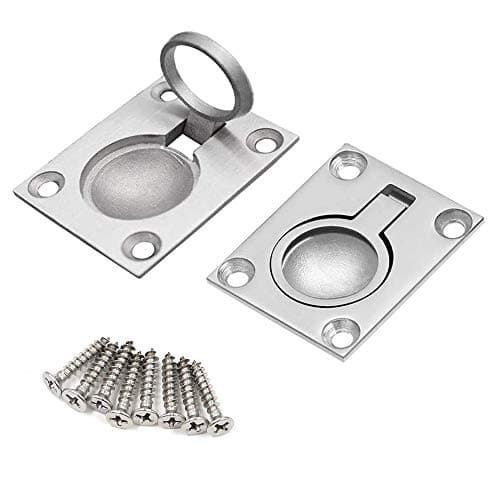 Image of Bestgle 2 Packs Flush Ring Plull Handle Hatch Locker, 49 x 39 mm Stainless Steel Boat Locker Cabinet Hidden Handle Recessed Furniture Boat Hatch Latch