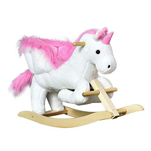 Image of HOMCOM Kids Rocking Horse Toy, Plush Unicorn Rocker Seat with Wood Base and Music, for 1.5-3 Years