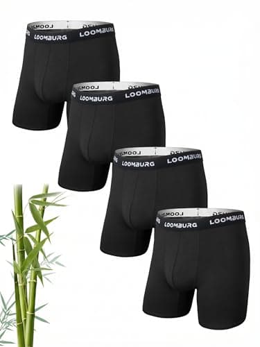 Image of LOOMBURG Mens Boxers Bamboo Boxer Shorts Long Leg Anti Chafing Underwear Underpants pants No Itchy Labels & Moisture Wicking Breathable Multipack of 4 Black L