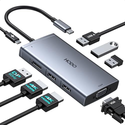 Image of HODO USB C Docking Station Dual Monitor,8 In 1 Laptop Docking Station USB C Hub with 2 HDMI Monitor,DisplayPort,VGA,PD 100W,3USB Ports, Multiport Adapter for Dell/HP/ThinkPad and More