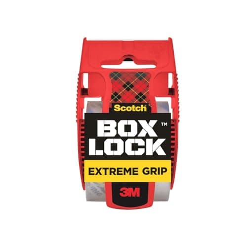 Image of Scotch Box Lock Packaging Tape, 1 Roll with Dispenser, 1.88 in x 1000 in, Extreme Grip Packing, Shipping and Mailing Tape, Sticks Instantly to Any Box (195L)