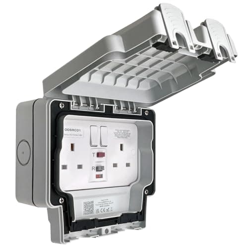 Image of Double Outdoor RCD Switched Socket 2 Gang, IP66, Wall Mounted, Grey ODSRCD1