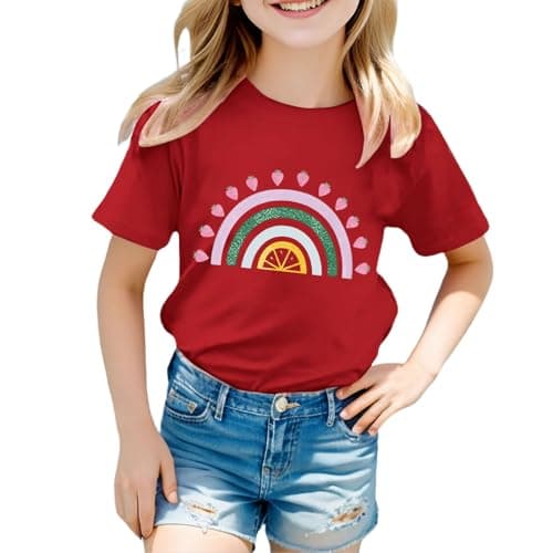 Image of Girls' Short Sleeve T-Shirts - Children's T-Shirt Summer Round Neck Casual Printed Top Chic And Elegant Lightweight Sports Tops Summer Soft Breathable Loose Versatile Shirt For Girls Boys
