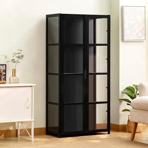 Image of CHZIMADE 4 Shelf Display Cabinet with Door Bookcase Storage Display Cabinet for Collectibles Trophy Books 62x33x130cm (Black)