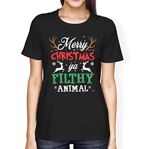 Image of 1Tee Womens Loose Fit Merry Christmas Ya Filthy Animal T-Shirt Black XX-Large