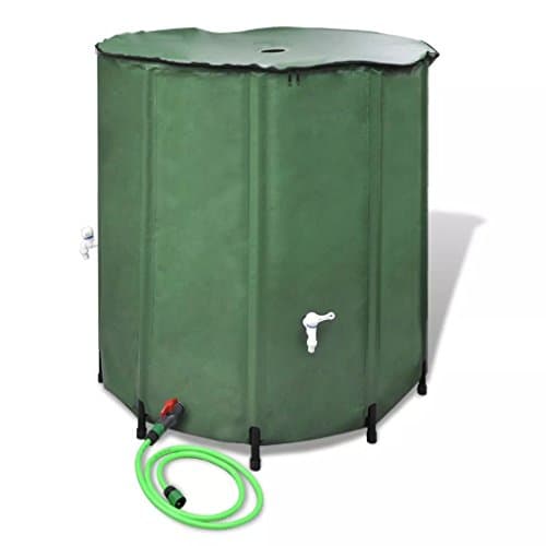 Image of vidaXL 250L Green Collapsible Rainwater Tank - UV-Protected & - PVC Material - Inclusions: Tarpaulin, Filter Faucet, Garden & Overflow Hose