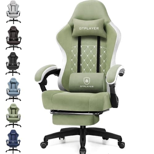 Image of GTPLAYER Fabric Gaming Chair with Footrest, Ergonomic Computer Desk Chair with Pocket Spring Cushion Home Office High Back Support Lumbar Support Heavy Duty Wide