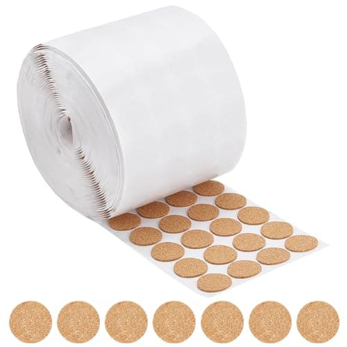 Image of BENECREAT 1400pcs 25.5mm x 1.6mm Adhesive Cork Circles, Flat Round Self-Adhesive Cork Dots for Cabinets, Table Top Items, Scratching, Furniture, Electronics