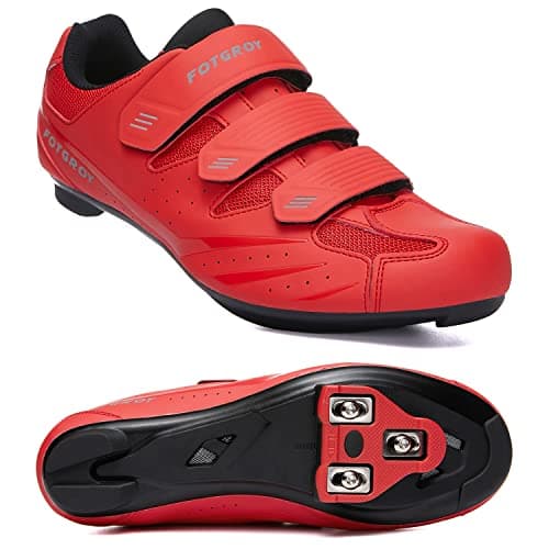 Image of Men's Cycling Shoes for Women, Compatible with Peloton SPD ARC Look Delta Cleats, Unisex Bicycle Riding Spin Shoes Indoor Road Rcing Bikes Shoe Red Size UK8.5