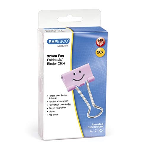 Image of Rapesco 1352 32 mm Fun Foldback Clips, Candy Pink, Pack of 20