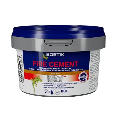 Image of Bostik Fire Cement – Heat Resistant Repair Compound for Fireplaces, Flues & Stoves – Buff Colour – Ready Mixed – Up to 1400°C – 1kg Tub