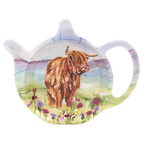 Image of The Leonardo Collection Jennifer Rose Gallery Highland Cow Teabag Tidy | Ceramic Tea Bag Holder For Kitchen & Home | Decorative Highland Cow Design Tea Accessory For Animal Lovers