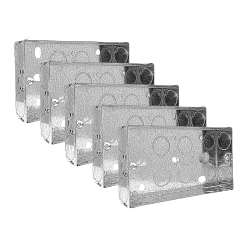 Image of Evoges Double Metal Back Box, 25mm, 2 Gang, 1.0mm Thickness for Electrical Sockets Switches, BS4662 Standard, 20mm Knockouts, Adjustable Lug, Brass Terminal (Pack of 5)
