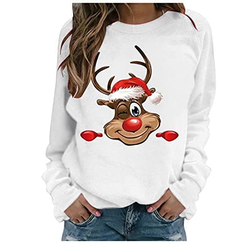 Image of Today Deals of The Day Clearance Personalised Sweatshirt Women Women's sweatshirt long-sleeved printed top casual pullover Christmas Long Jumpers For Sale Clearance 1P Black of Friday (White, S)