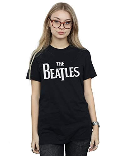 Image of Absolute Cult The Beatles Women's Drop T Logo Boyfriend Fit T-Shirt Black Large