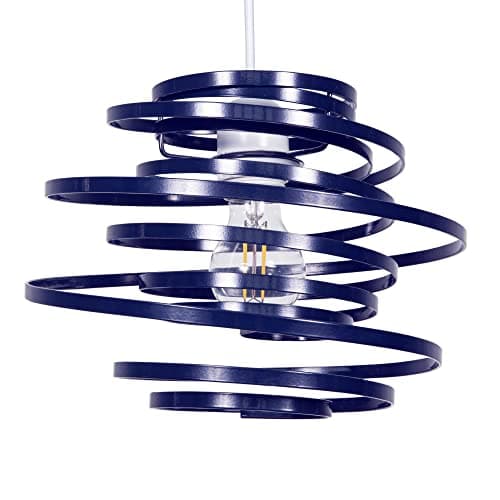 Image of Modern Designer Dark Navy Midnight Blue Gloss Metal Double Ribbon Spiral Swirl Ceiling Light Pendant Shade | 23cm Diameter | 60w Maximum by Happy Homewares