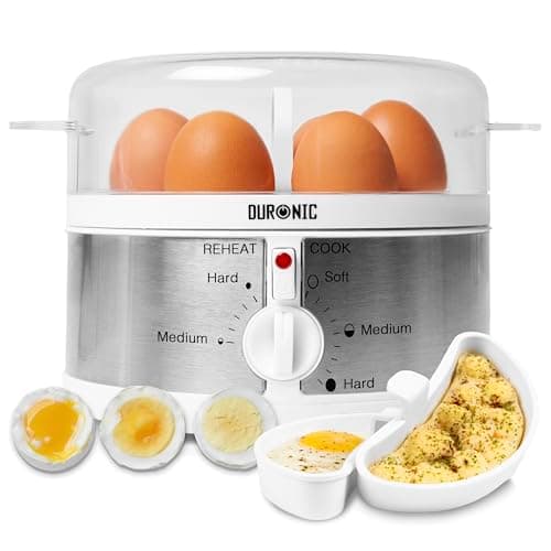 Image of Duronic Electric Egg Boiler EB35 WE Steamer for Eggs 350W Automatic Egg Boiler Electronic Omelette Maker Poacher for 7 Soft, Medium & Hard Boiled Eggs