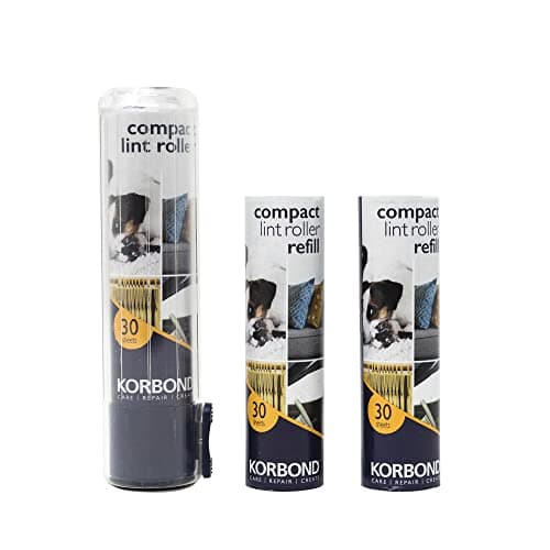 Image of Korbond Compact Lint Roller & Refills - Travel Sized Lint Remover Roller - Included 3 Rolls of Sticky Sheets - Mini Lint Roller Perfect for Travel