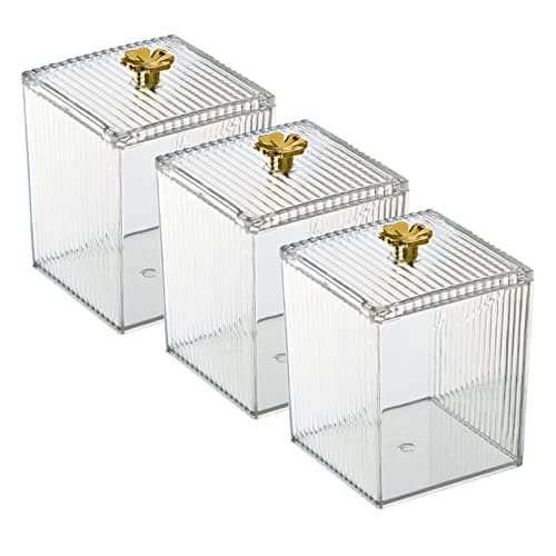 Image of Gukasxi Acrylic Cotton Pad Holder 3pcs Clear Cotton Swab Storage Box with Lid Cotton Ball Container Bathroom Jars for Living Room Bedroom Study Room Bathroom