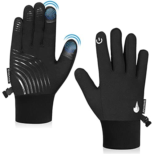 Image of SAWANS Kids Cycling Gloves Sports Winter Thermal Boys Girls Children Windproof Anti-slip Touchscreen Gloves Age 4-12 Years Bike Mitts Riding Running Warm Outdoor Hiking Ski (L (10-12 Years), Black)