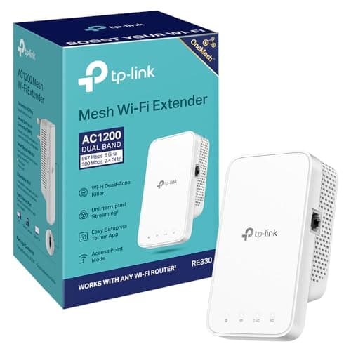 Image of TP-Link RE330 AC1200Mbps WiFi Extender Booster, Ethernet Port, EasyMesh, WiFi Booster Range Extender, Internet Booster, Access Point, Works with Any WiFi Router, App Control Easy Setup, UK Plug