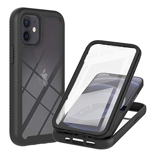 Image of iPhone 12 Mini Case with Built-in Screen Protector, 360 Full Body Protective Cover Heavy Duty Anti-Scratch Shockproof Slim Silicone Bumper Clear Phone Case for iPhone 12 Mini 5.4", Black