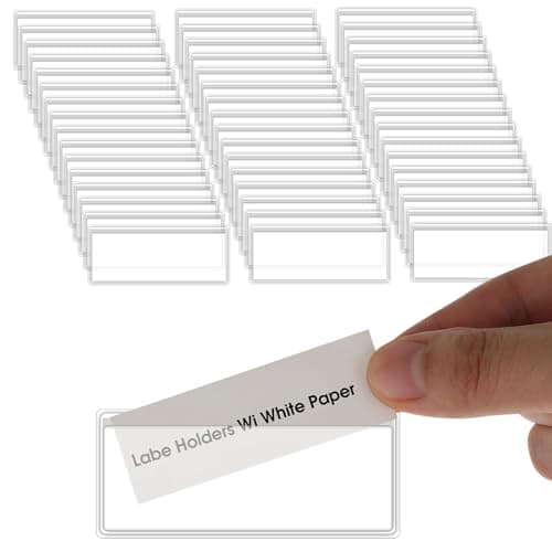 Image of 48 Pcs Self Adhesive Label Holders, Shelf Tag Labels Holder Nameplate Pockets Storage Bin Index Card for Classroom Supermarket Bookshelf