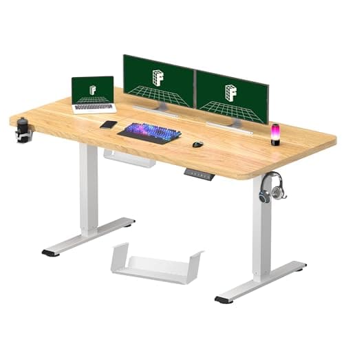 Image of FLEXISPOT 140 x 60 cm Electric Standing Desk, Sit Stand Table Height Adjustable Desk with Backpack Hook and Memory Smart Pannel, Home Office Desk Maple