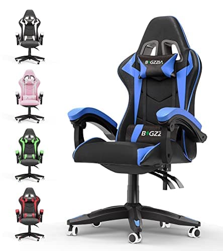 Image of bigzzia Ergonomic Gaming Chair - Gamer Chairs with Lumbar Cushion + Headrest, Height-Adjustable Office & Computer Chair for Adults (without footrest, Blue)