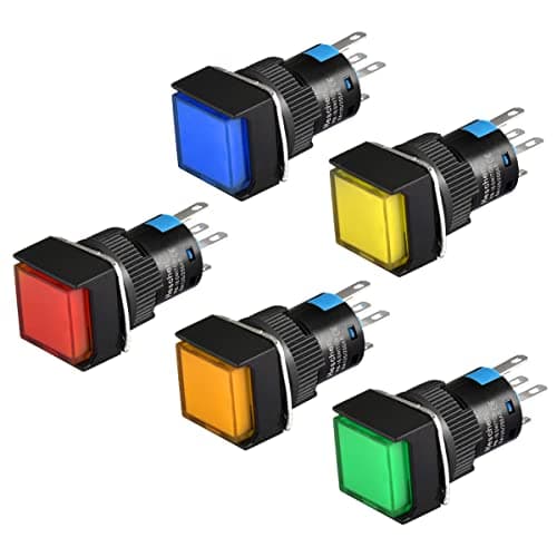 Image of Heschen 16mm Square Latching Push Button Switch 1NO 1NC Red Blue Yellow Green Orange 12V LED Lamp