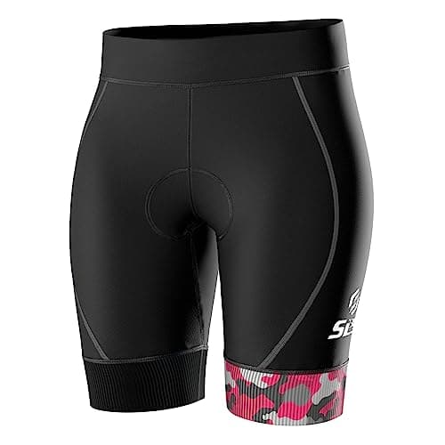 Image of SLS3 Womens Triathlon FX Tri Bike Shorts | 6 inch Short Print | Super Comfy with Soft Chamois | German Designed (Black/Sangria Camo, X-Large)