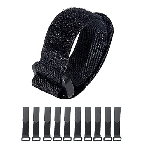 Image of Hook and Loop Cable Straps, Black Self-Adhesive Nylon Cable Ties Securing with Buckles,Adjustable Reusable Cinch Heavy Duty Fastening Straps Short, 1" x 8" Pack of 10 (25x200mm)