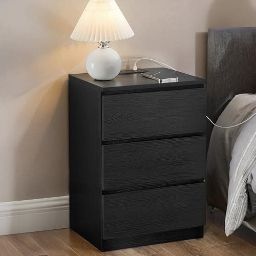 Image of VASAGLE KAILYN Collection - Bedside Table with Power Strip, Side End Table with Drawers, 2 AC Outlets, 2 USB Ports, for Living Room, Bedroom, Study, Ebony Black LET631B57