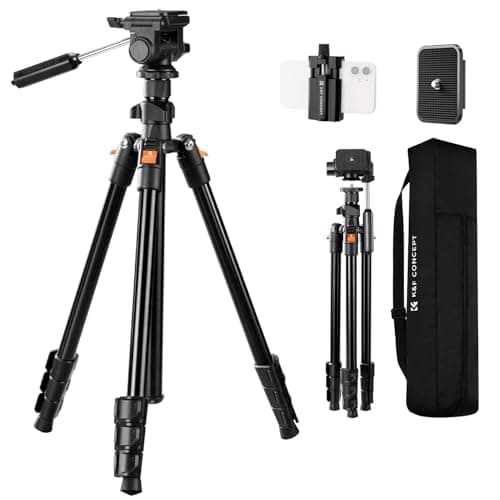 Image of K&F CONCEPT 77"/196cm Video Tripod, Lightweight Travel Tripod with 3-Way Swivel Pan Tilt Head, Phone Holder for Phone/DSLR Camera, Compatible with Canon/Sony/Nikon Camera, Load 4kg/8.8lbs