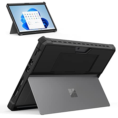 Image of MoKo Case Fits Microsoft Surface Pro 8 13" Touchscreen 2021 Release Tablet, All-in-One Protective Rugged Cover Case with Hand Strap, Compatible with Type Cover Keyboard, Black